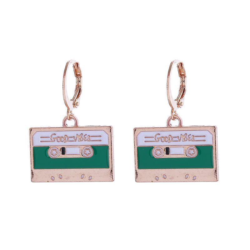Retro Nostalgic Style Alloy Enamel Bicycle Bus Sewing Machine Tape Earrings