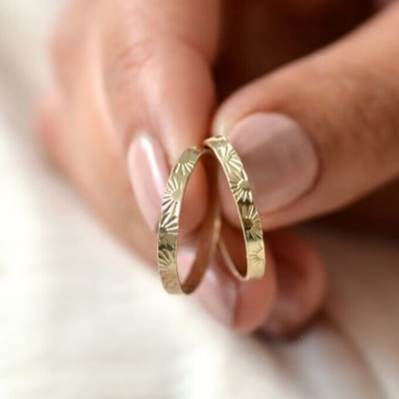 Sun Pattern Fine Titanium Steel Gold Rings