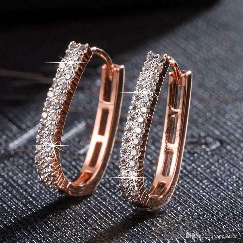 Shi French Texture Geometric U-shaped Super Flash Hoop Rings
