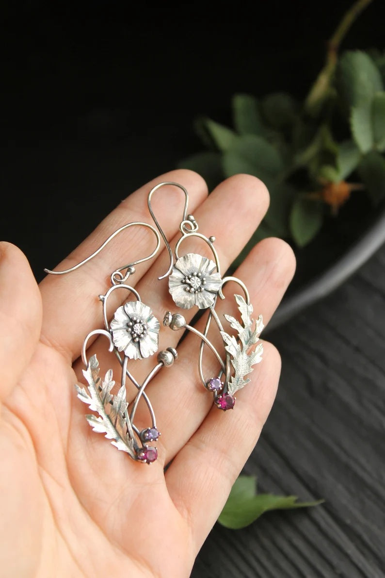 Natural Fashion Sier Multicolor Flower Sweet Rings