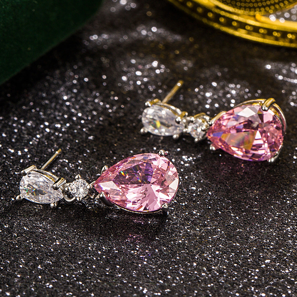 Women's Pink Diamond Hollow Drop-shaped High-grade Compact Temperamental Stud Earrings