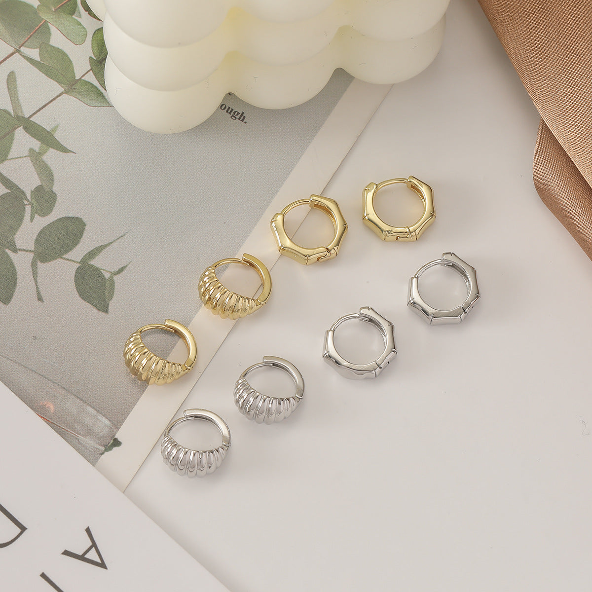 Women's Summer Sterling Sier Glossy Clip High-grade Bamboo Style Light Rings