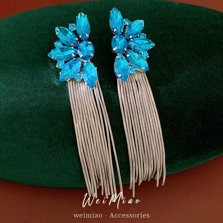 Sier Flower Tassel Light Luxury High-grade Earrings