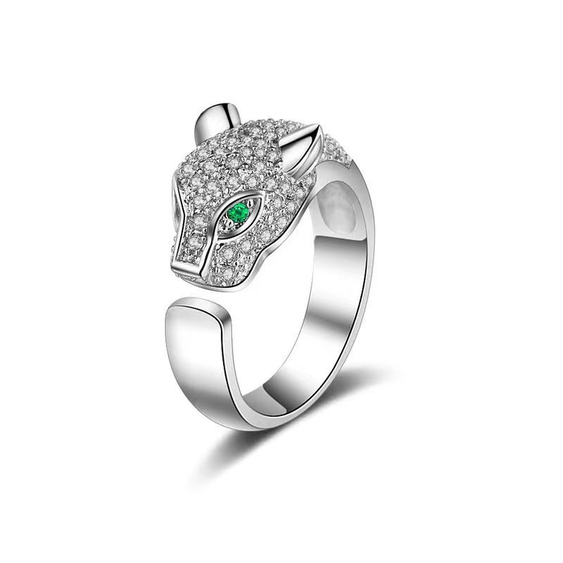 Moissanite Female Popular Leopard Head Opening Design Personality Rings