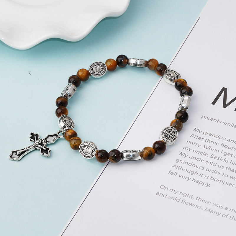 Cross Vintage Fashion Obsidian Agate With Bracelet
