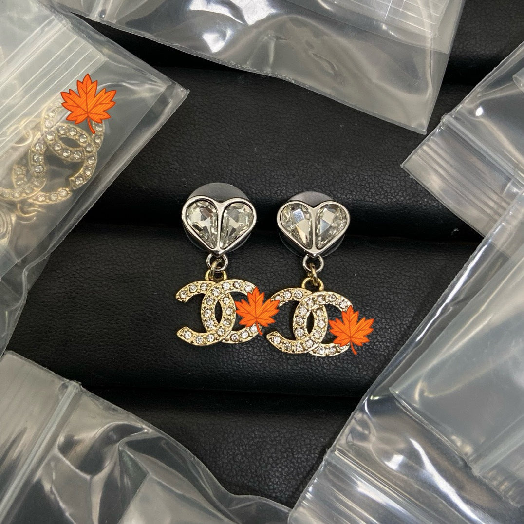 Women's Double Diamond High Version Retro Heart-shaped Bow Sier Earrings
