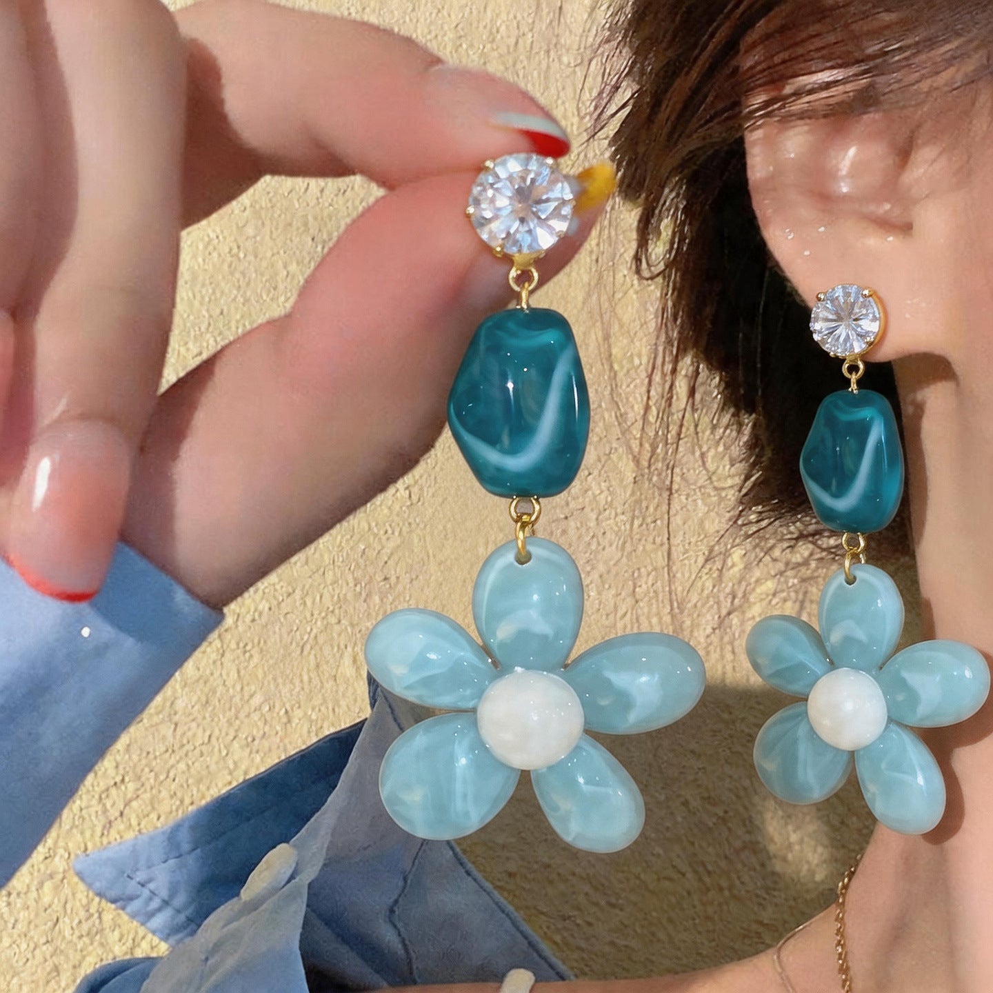 Needle Zircon Resin Flower Simple Fashion Sweet Fresh Light Luxury Rings