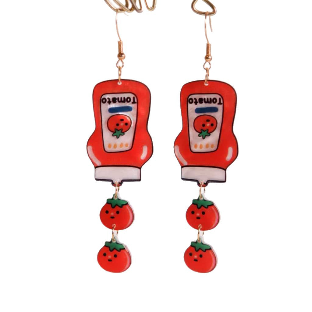 Fashion Stitching Tomato Double-sided Acrylic Retro Design Earrings