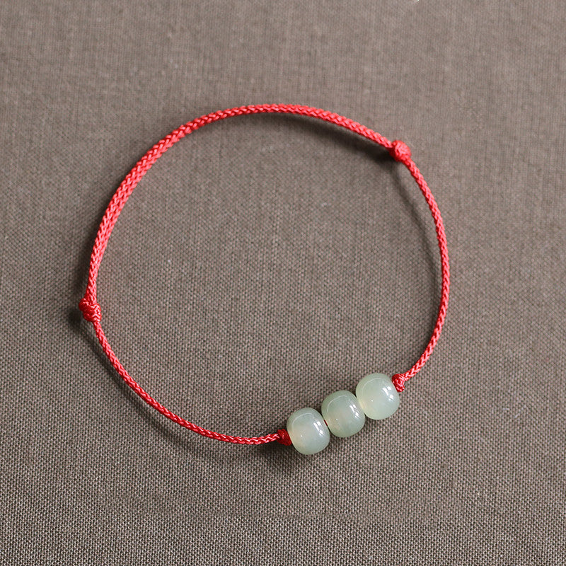 Women's & Men's Life Red Rope Jade Bead Woven Beads Bracelet