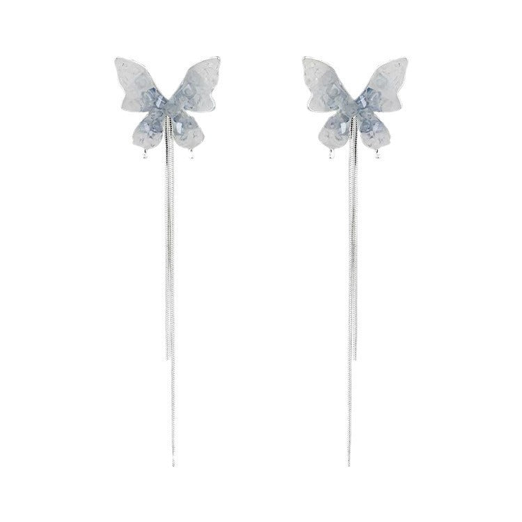 Pink Color Crystal Butterfly To Make Round Face Ear Stud Earrings