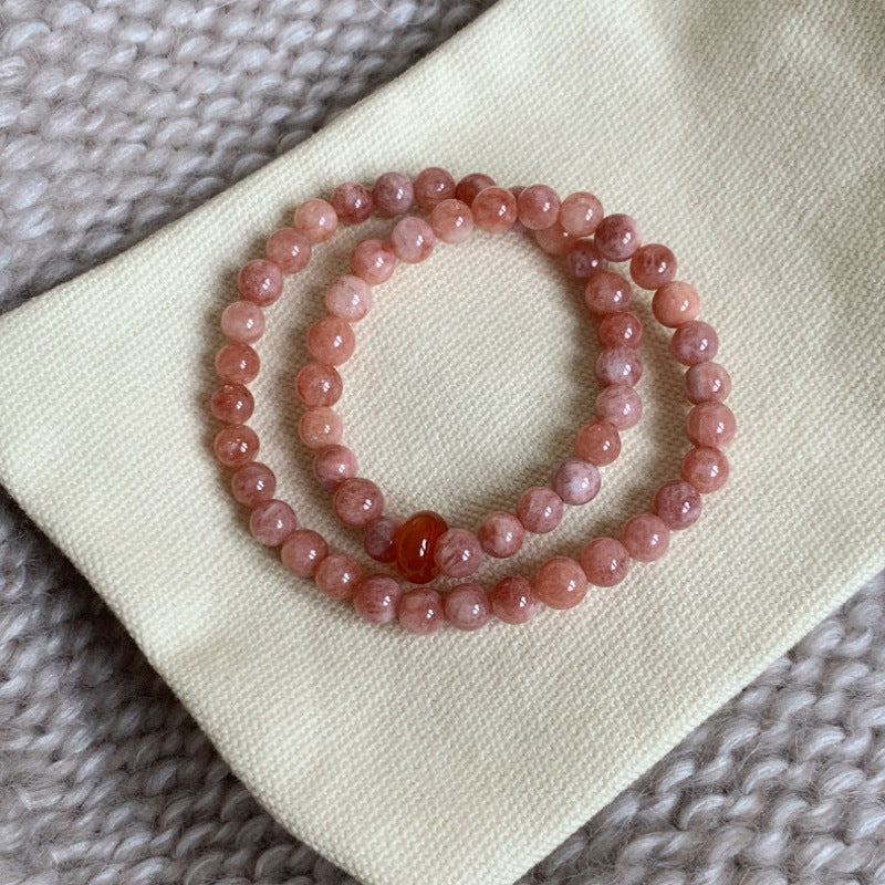 Women's Pink Natural Sunstone Double Circle Twin National Style Chinese Bracelets