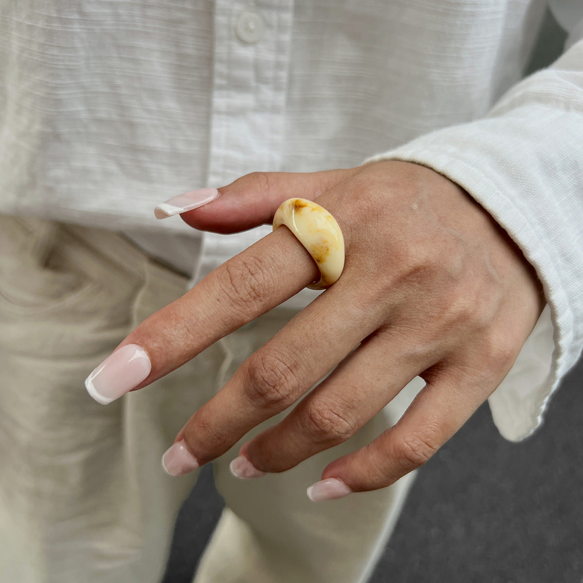 Transparent Color Resin Niche Retro Twin Rings