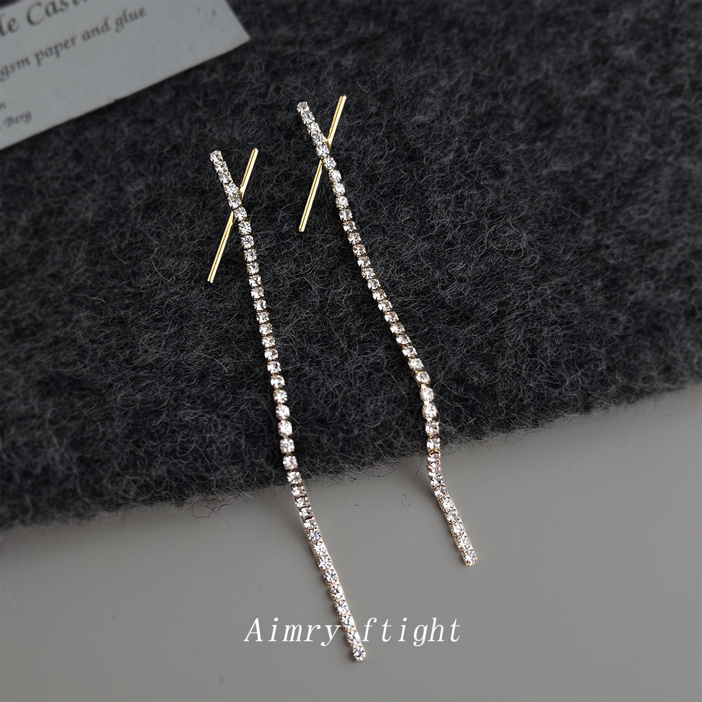 Sier-plated Needle Gold-plated Autumn Long Glass Personality X Earrings