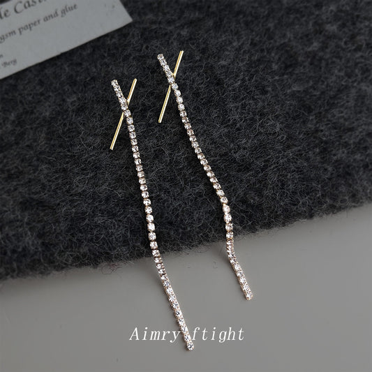 Sier-plated Needle Gold-plated Autumn Long Glass Personality X Earrings