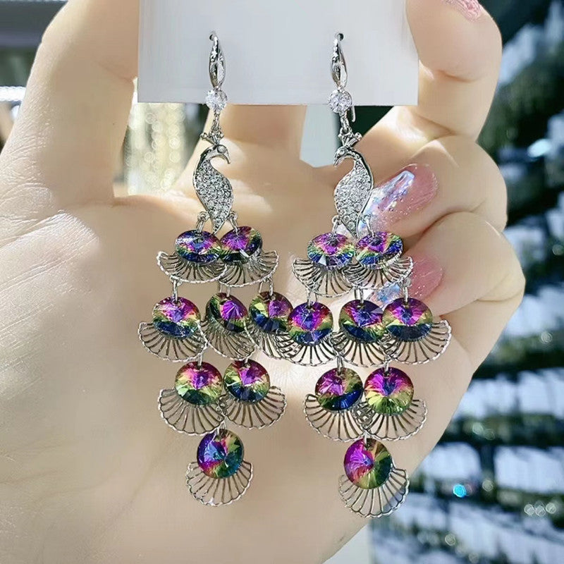 Women's Peacock Crystal Temperament Pure Color Animal Light Luxury Minority Earrings