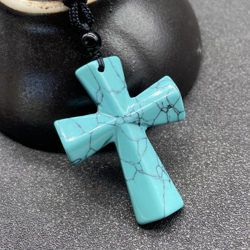 Stone Christmas Gift Agate Woven Cross Sweater Pendants