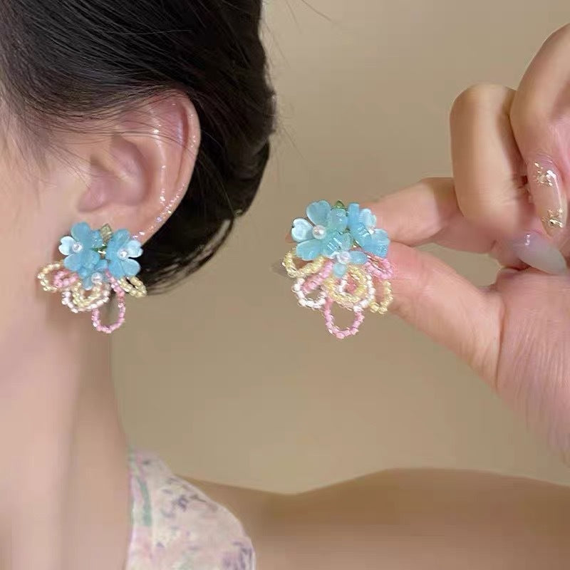 Seaside Vacation Style Flower Tassel Female Atmosphere Fairy Beaded Rings