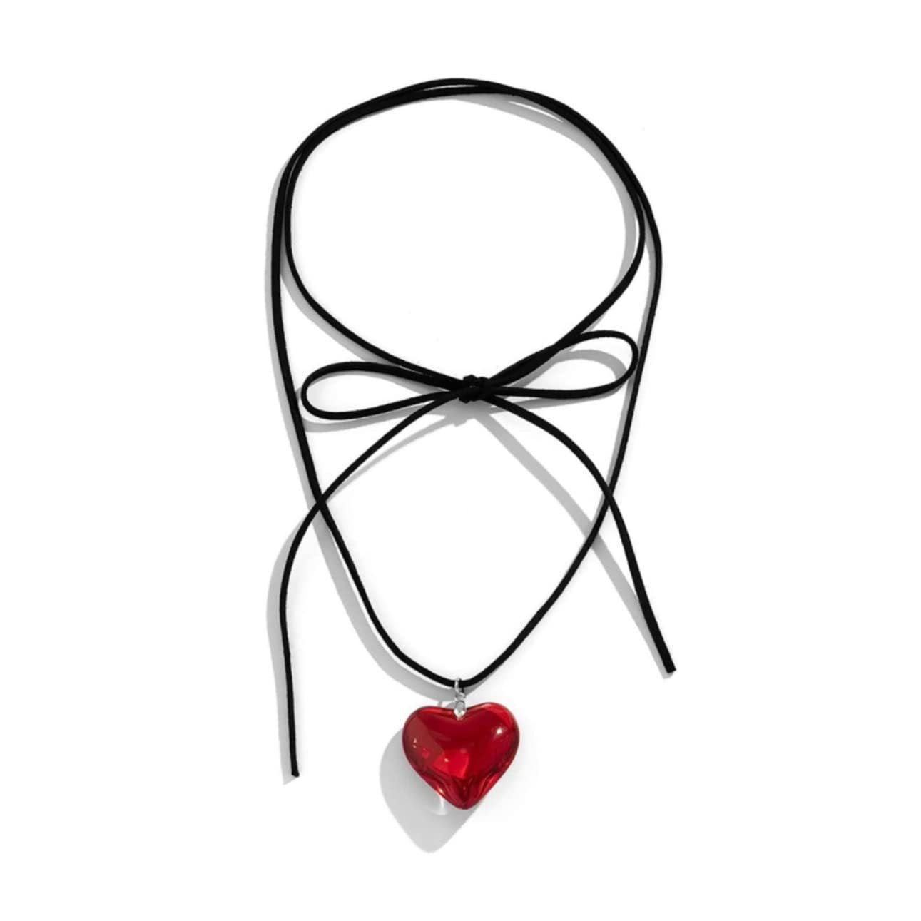 Red Love Simple Leather Rope Glass Sweet Cool Necklaces