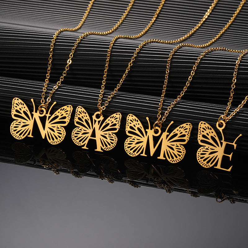 Stainless Steel Butterfly Wings Female English Necklaces