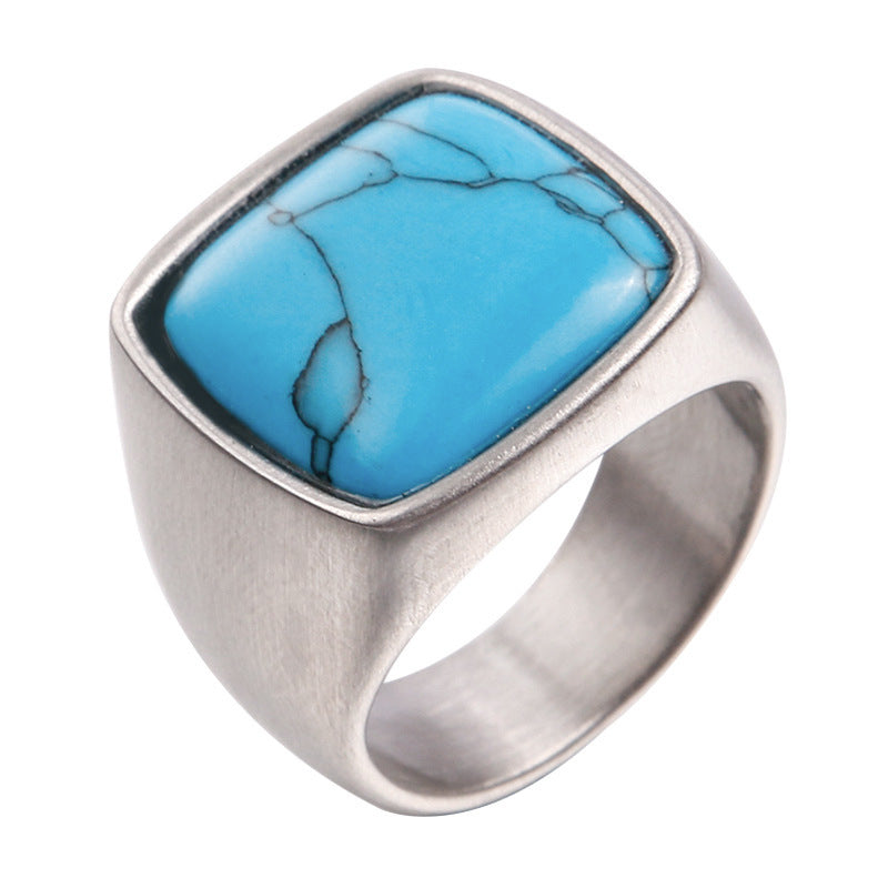 Men's Personality Retro Natural Gemstone Titanium Steel Ring