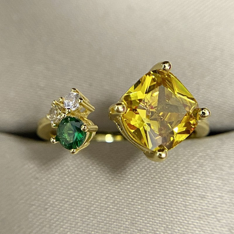 Camellia Fashion Romantic French Golden Rhinestone Gold Plated Ring