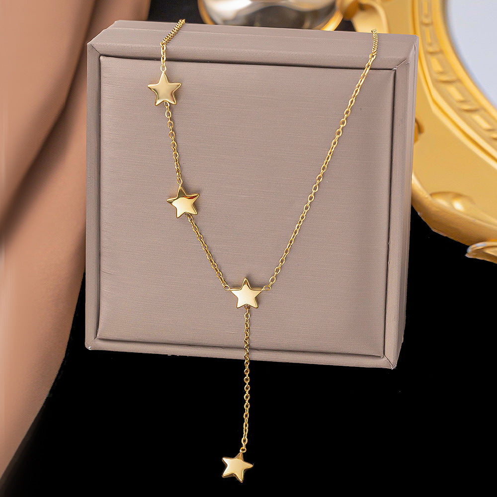 Geometric Titanium Steel Temperament Wild Design Flower Tassel Necklaces