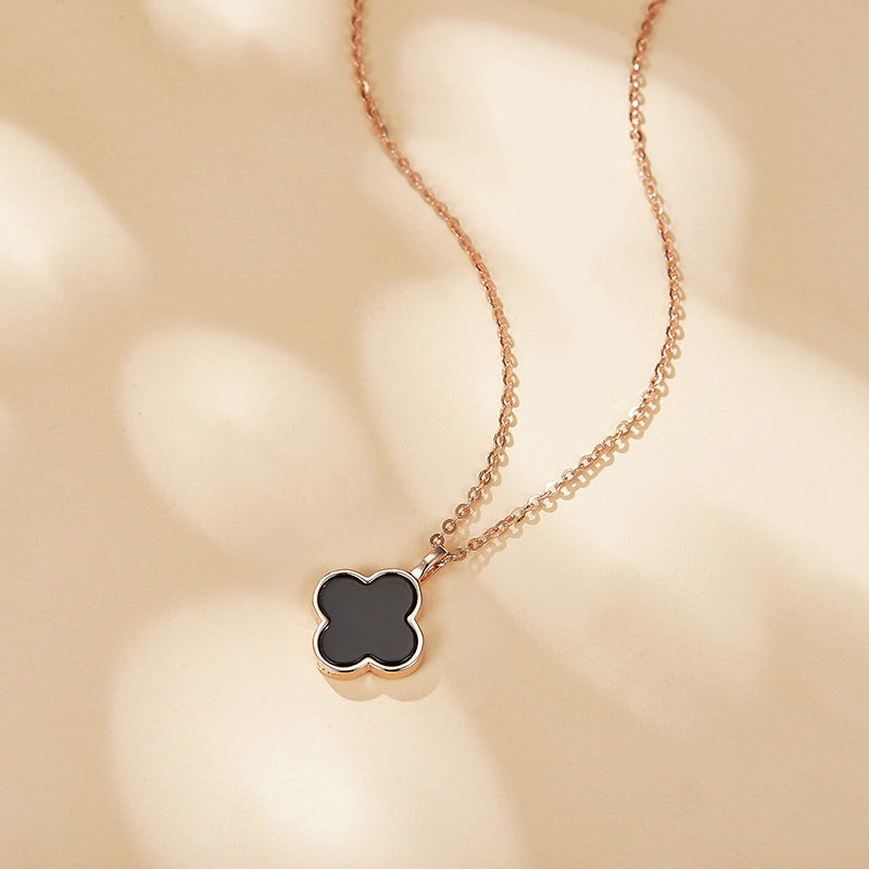 Women's Clover Sterling Sier Agate Rose Gold Gift For Girlfriend Necklace