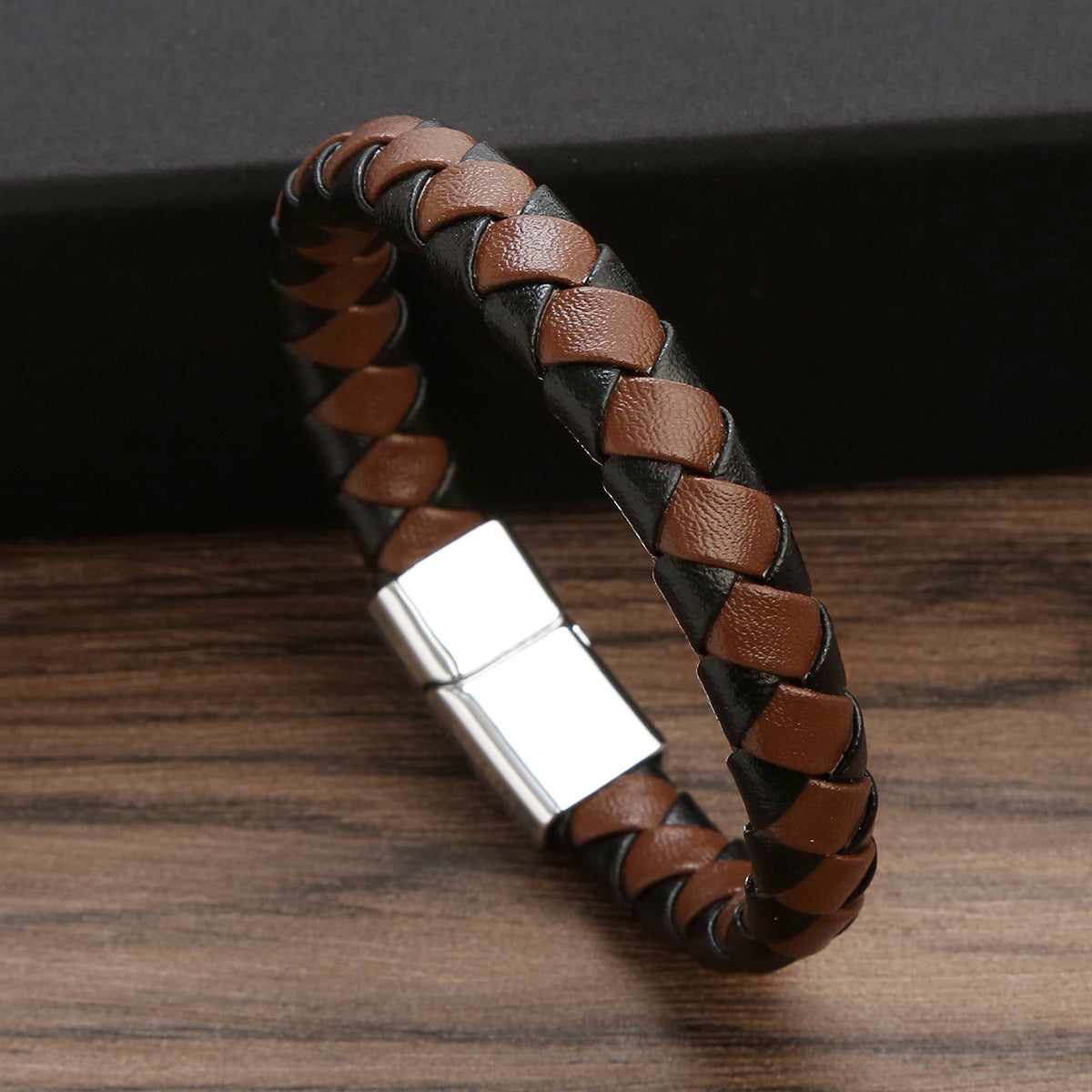 Men's Buckle Simple Woven Mixed Color Leather Bracelet