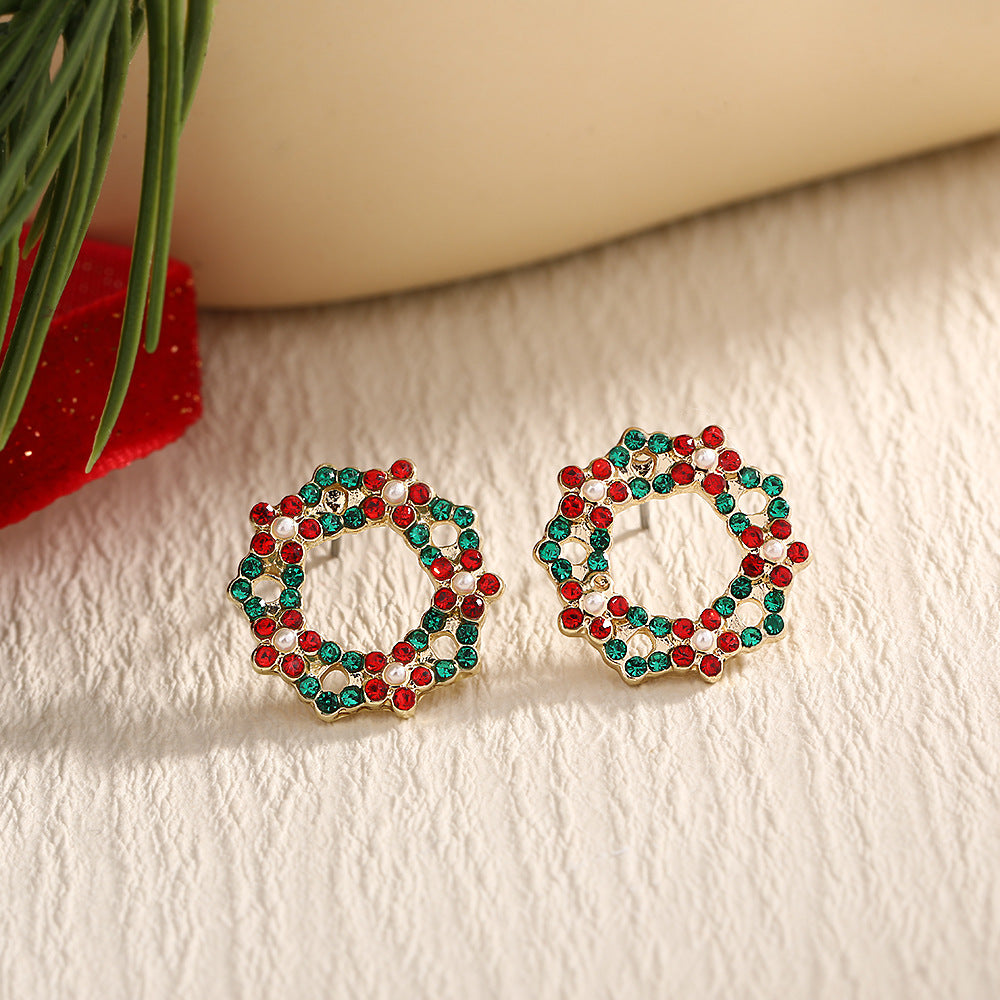 Fashion Elk Tree Snowflake Rhinestone Personalized Stud Earrings