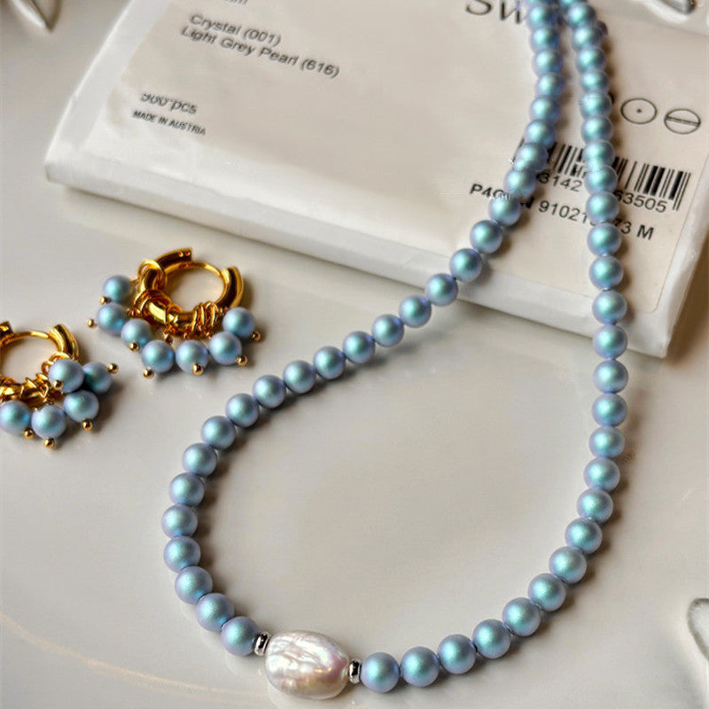 Women's Blue Pearl Baroque Shaped Freshwater Graceful Fashionable Necklace