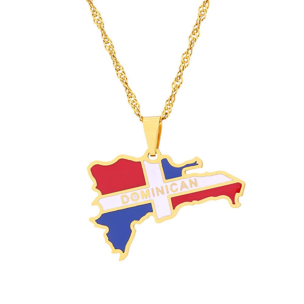 Titanium Steel Dominica Map Flag Female National Style Necklace