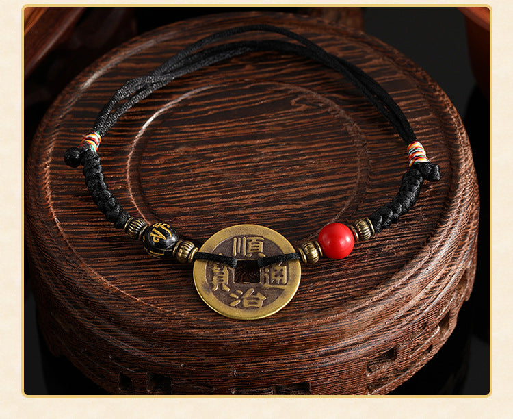 Five Coins Woven Pure Copper Coin Bracelets