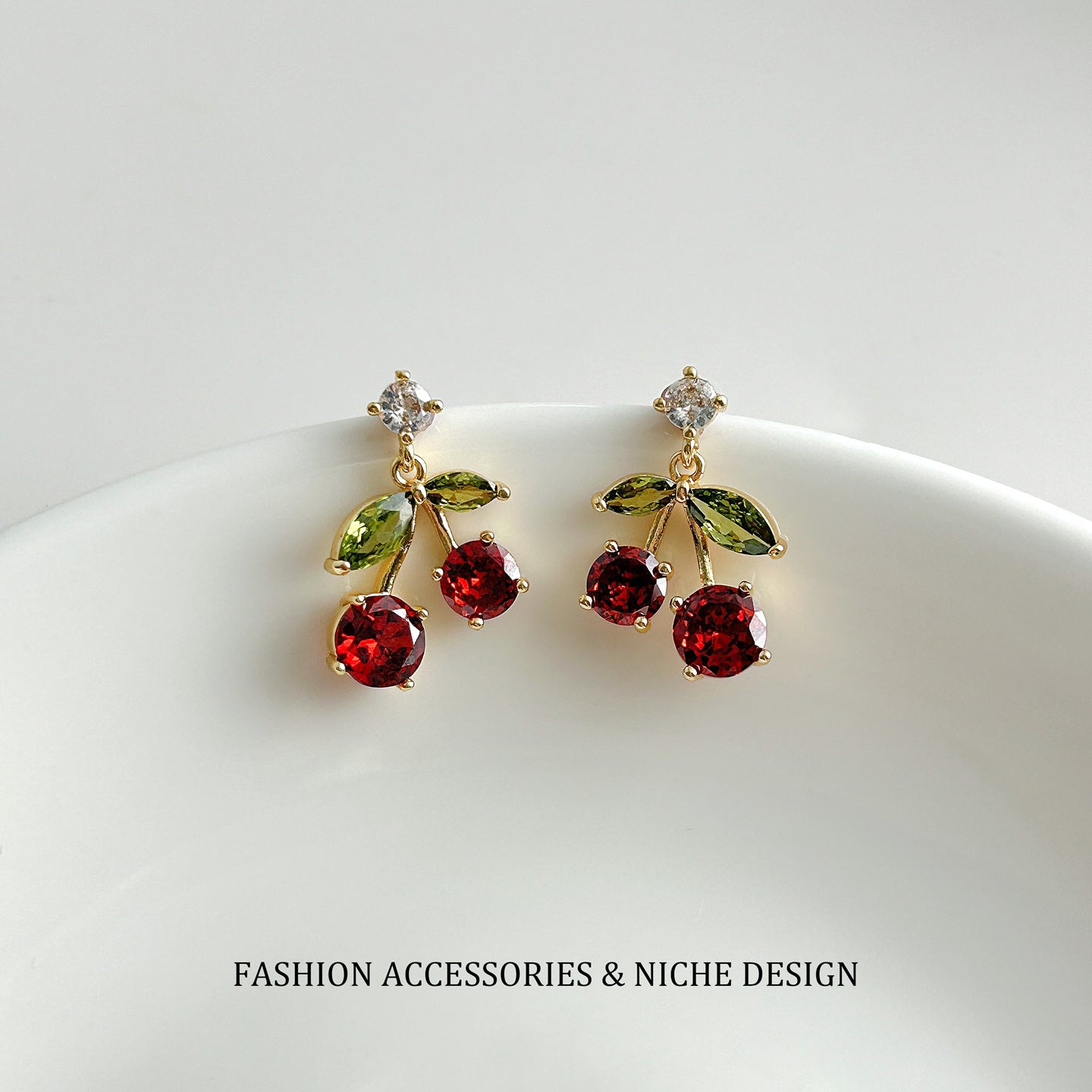Popular Fruit Series Sweet Cherry Niche Design Ear Copper Necklaces