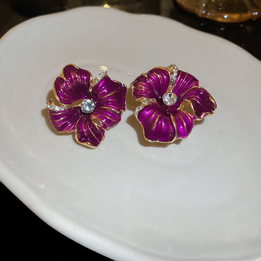 Needle Butterfly Enamel Vintage Court Style Delicate Light Luxury Earrings