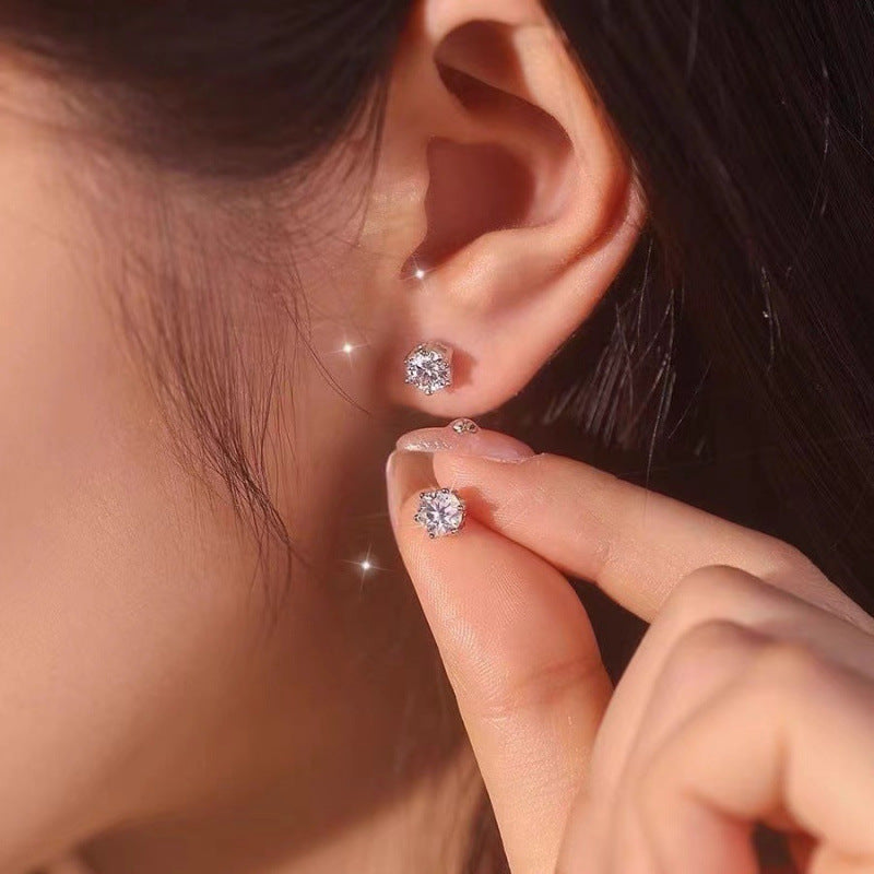 Zircon Sier Needle Love Moissanite Simulation Geometric Earrings