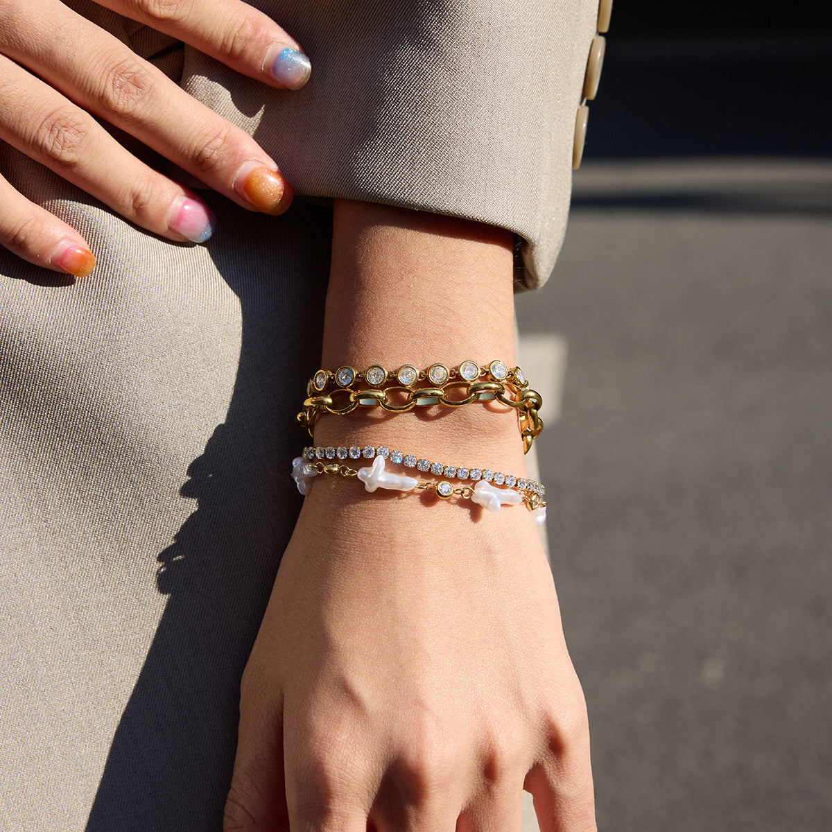 Stainless Steel Imitation Pearl Light Luxury High-grade Cross Bracelet