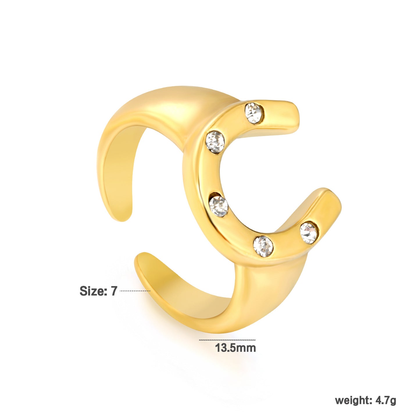 Creative Horseshoe U-shaped With Small Round Diamond Open Stainless Steel Ring