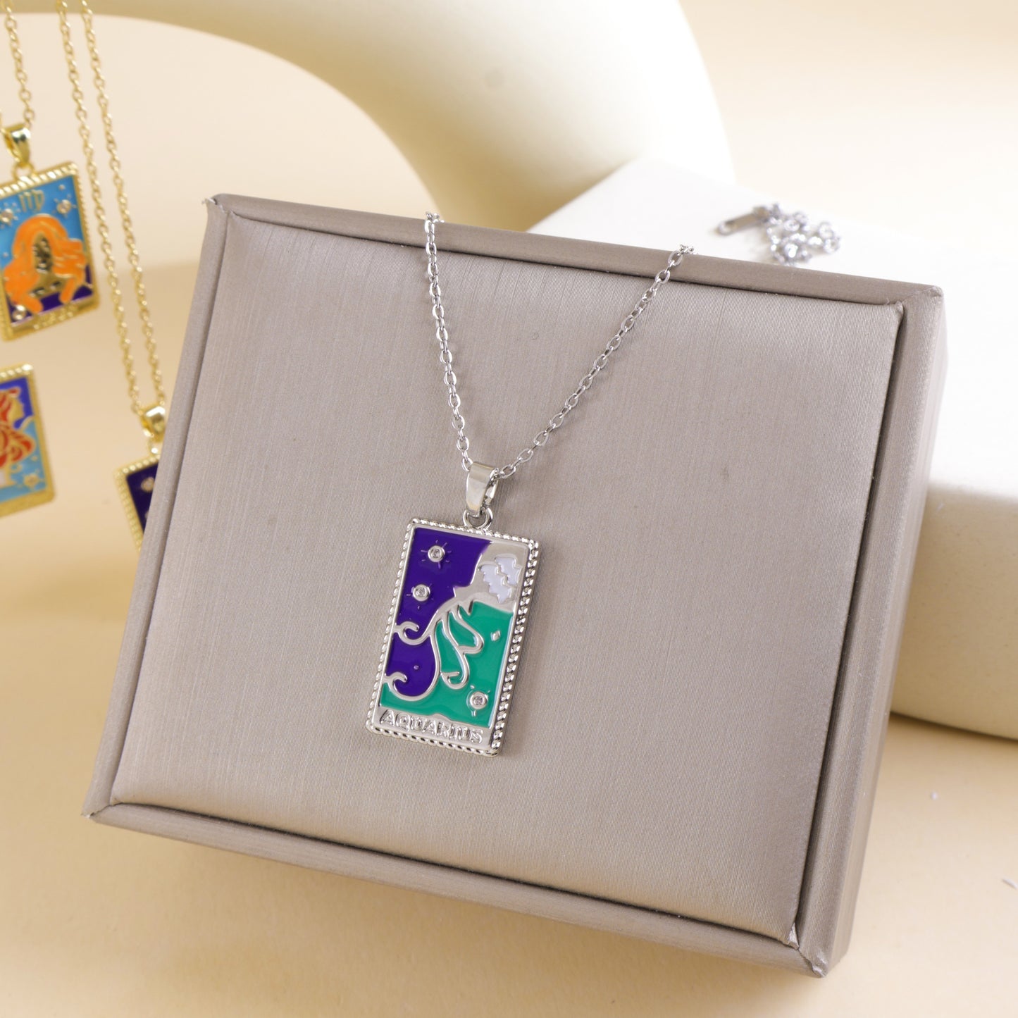 Drop Oil Relief Square Plate Female Minority Necklaces