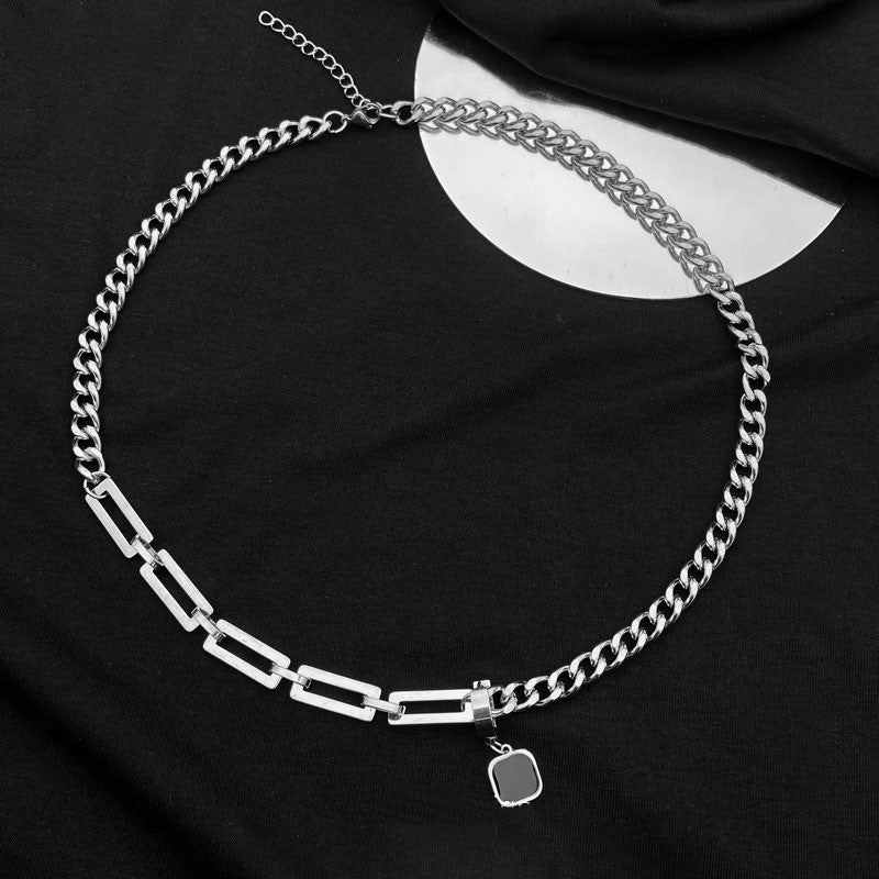 Women's & Men's Hip Hop Titanium Steel Chain Stitching Simple Black Necklaces