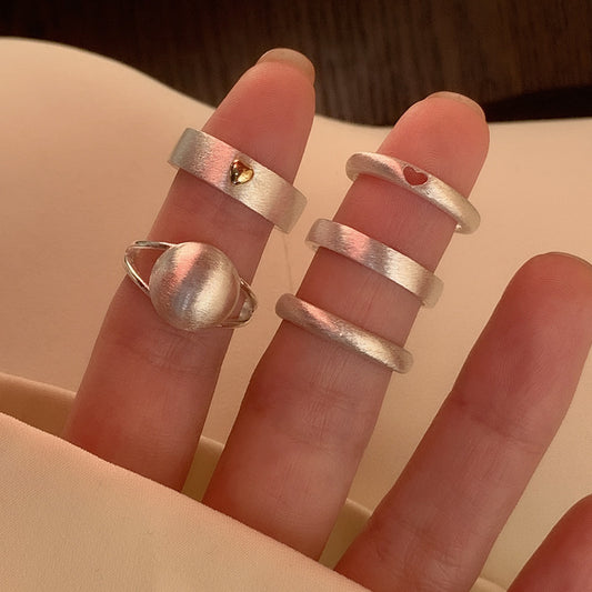 Women's Frosted Love Heart-shaped Combination Simple Daily Rings
