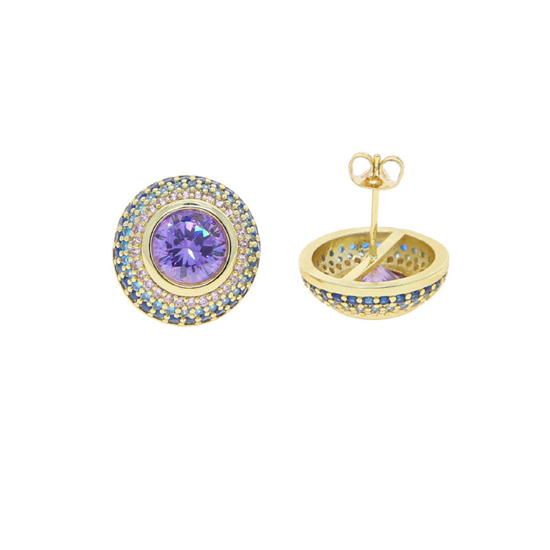 Women's Sense Round Color Zircon Niche Personality Earrings