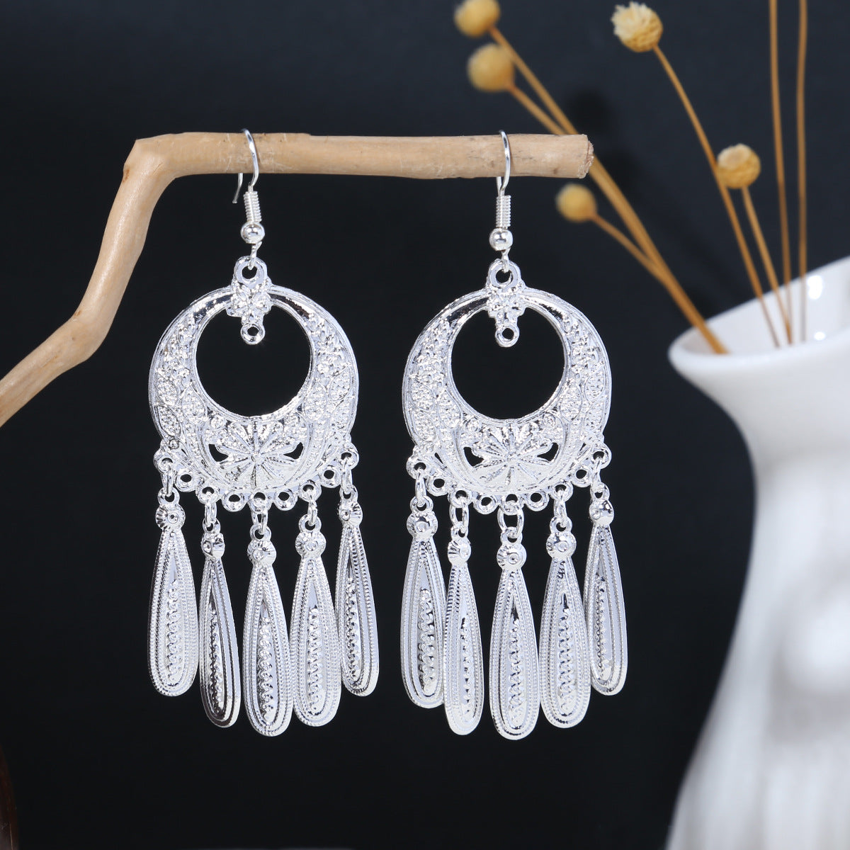 Metal Alloy Retro Ethnic Style Geometric Water Drop Round Bell Earrings
