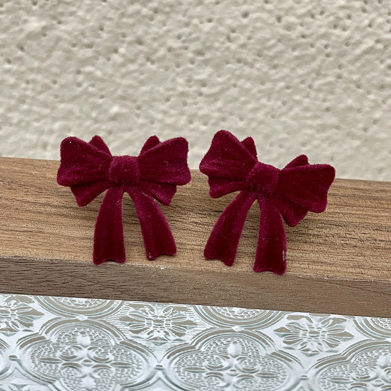 Bow Tassel Pearl Female Fairy Red Earrings