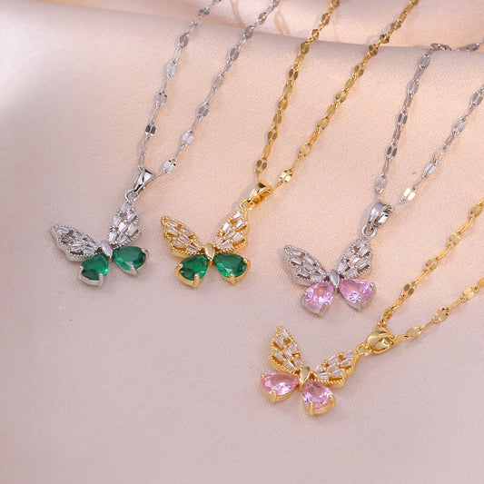 Style Butterfly Full Diamond High-grade Light Necklaces