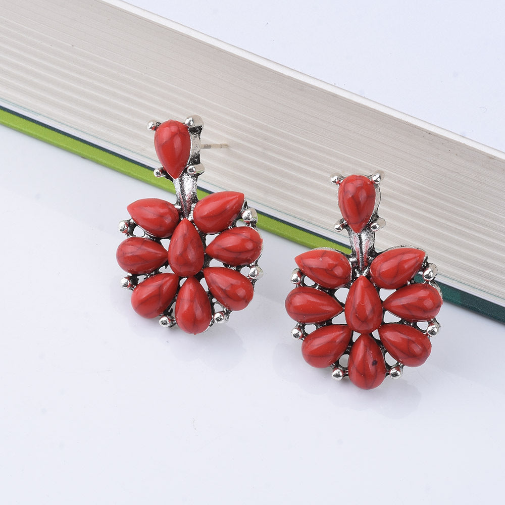 Fashion Simple Fresh Imitation Turquoise Full-jeweled Earrings