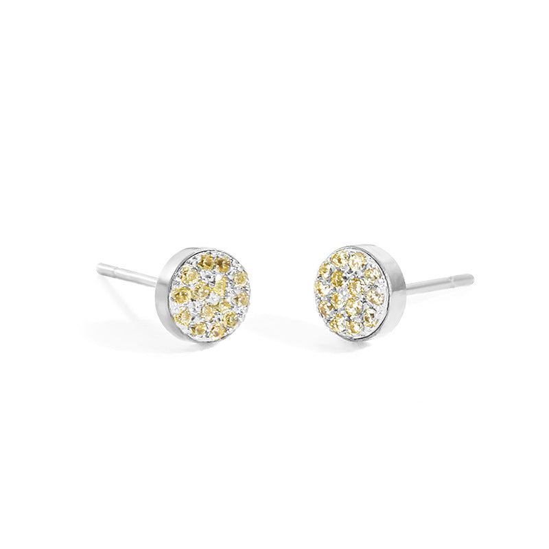 Women's Stainless Steel Petite Round Full Diamond Gold Earrings