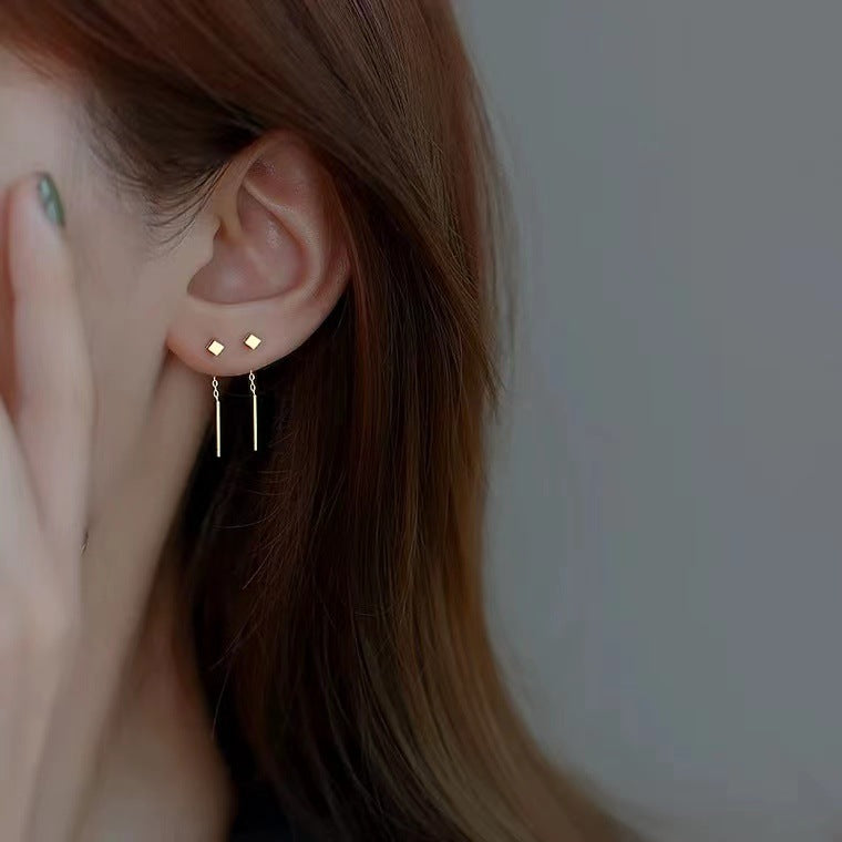 Sier Tassel Light Luxury Minority Square Design High Ear Line