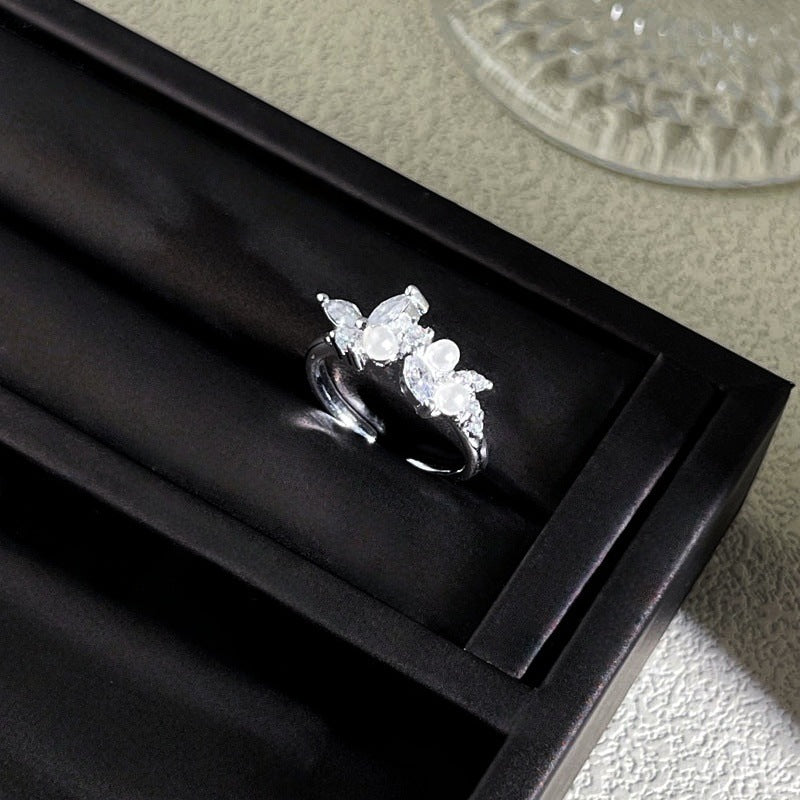 Sweet Style Niche Design Butterfly Flower Female Lace Hollow Out Ring