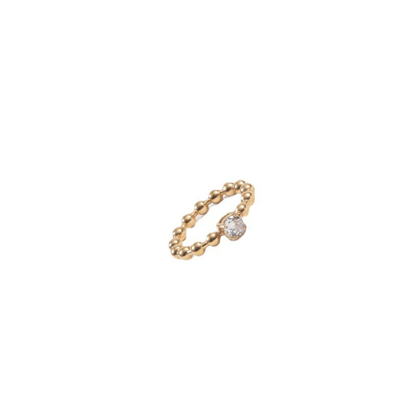 Round Bead Zircon Rhinestone Titanium Steel Gold Rings
