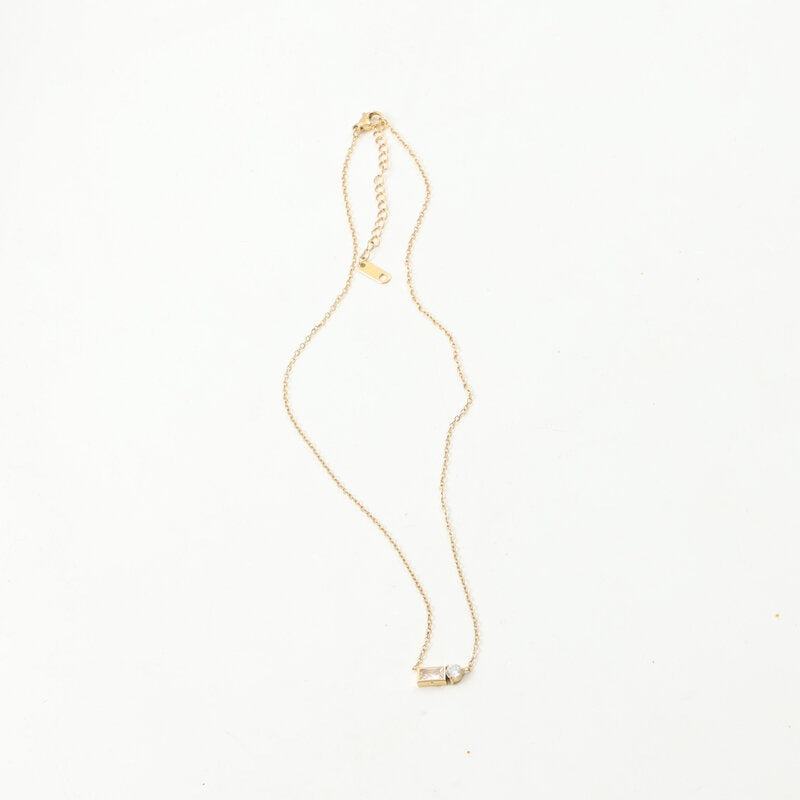 Rectangular Zircon Round Stitching Titanium Steel Gold Necklace